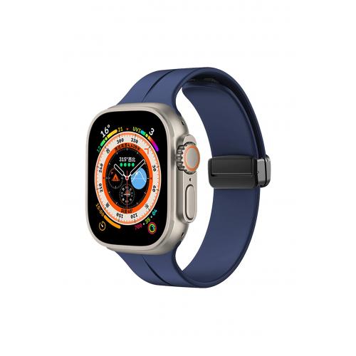 Apple Watch 9 Uyumlu 45mm Metal Tokalı Silikon kordon-84 Lacivert