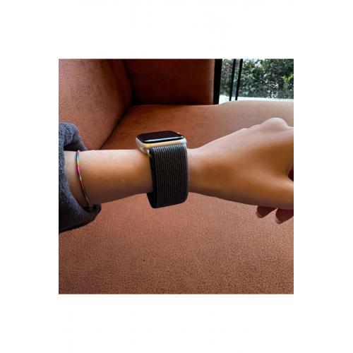 Apple Watch 9 Uyumlu 45mm Trail Loop Kordon Cırtlı Kumaş Kayış Siyah