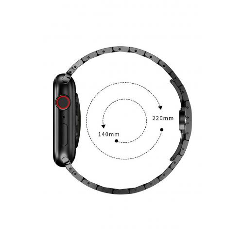 Apple Watch SE Uyumlu 44mm geçmeli görünümlü Metal Kordon-63 Siyah