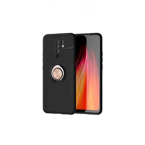 Xiaomi Redmi 9 Için Yüzüklü Manyetik Ravel Silikon Kılıf Siyah Rose Gold