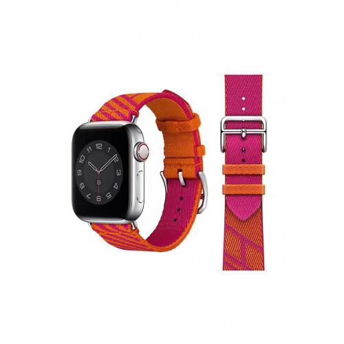 Apple Watch 7 (45mm) Için Pembe - Turuncu Hasır Tasarımlı Kordon-51  Uyumlu