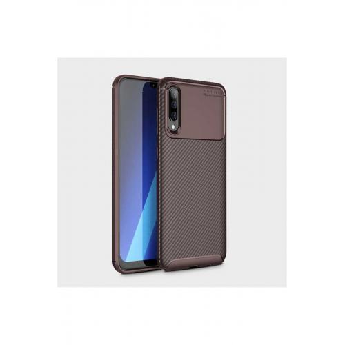 Samsung Galaxy A50 Için Karbon Tasarımlı Negro Silikon Kılıf Kahverengi