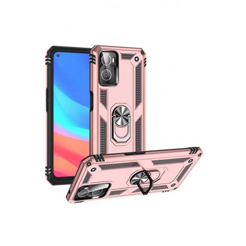 Oppo A76 Için Standlı Vega Sert Silikon Kapak Rose Gold