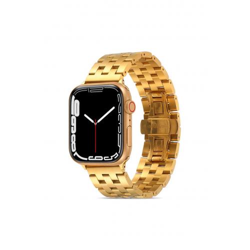 Apple Watch Ultra Uyumlu 49mm bakla görünümlü Metal Kordon-20 Gold