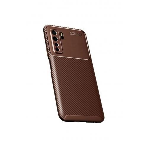 Huawei P40 Lite 5g Kılıf Karbon Desenli Lux Negro Silikon Kahverengi