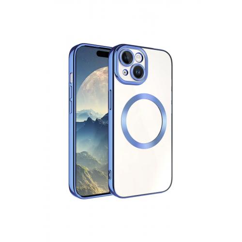 iPhone 15 Plus  Uyumlu için Kamera Korumalı Setro Magsafe Sert Silikon Kapak Sierra Mavisi