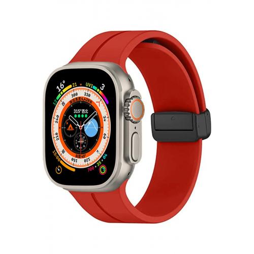 Apple Watch 3 4 5 6 7 8 9 SE Uyumlu 38-40-41mm Metal Tokalı Silikon kordon-84 Kırmızı