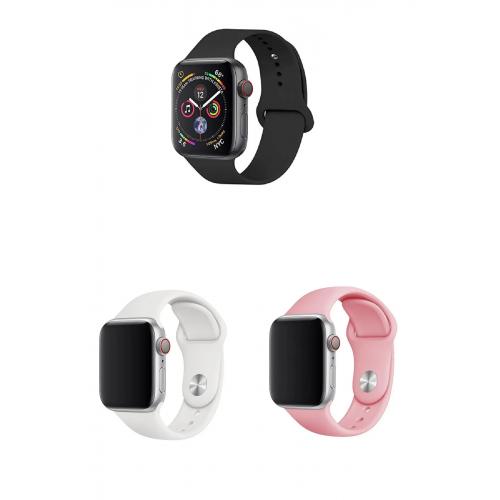 Apple Watch 3 Uyumlu 42mm Klasik Silikon Kordon 3'lü Set-B20