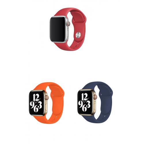 Apple Watch 7 Uyumlu 45mm Klasik Silikon Kordon 3'lü Set-B13