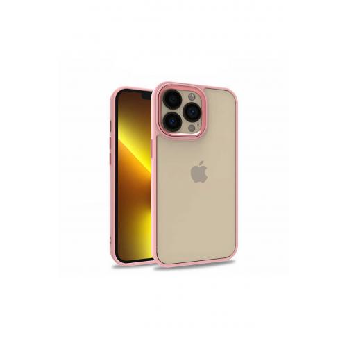 Iphone 13 Pro Için  Uyumlu Kenarları Renkli Arkası Şeffaf Flora Sert Silikon Kapak Rose Gold