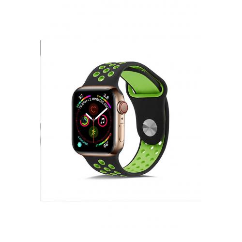 Apple Watch SE Uyumlu 40mm Delikli Silikon Kordon-02 Siyah-Yeşil