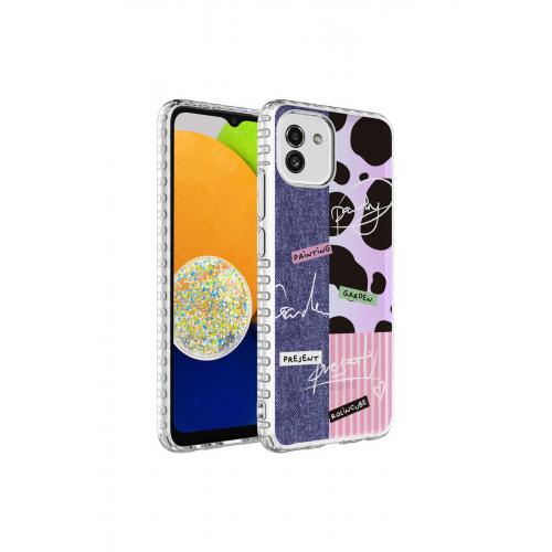 Galaxy A04 için Renkli Desenli Elegans Sert Silikon Kapak No8