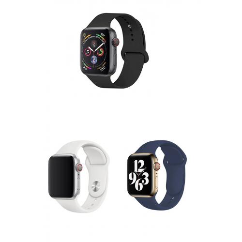 Apple Watch 3 4 5 6 7 8 9 SE Ultra 2 Uyumlu 42-44-45-49mm Klasik Silikon Kordon 3'lü Set-B19