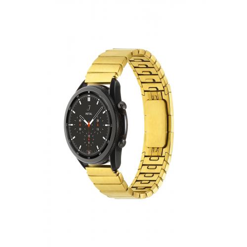 Honor Watch GS 3 46mm (22mm) Uyumlu Çizgi tasarımlı Metal Kordon Gold Kordon-82