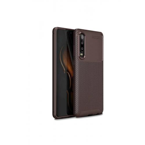 Huawei P30 Için Karbon Tasarımlı Negro Silikon Kılıf Kahverengi