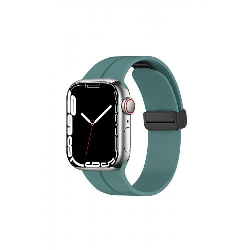 Apple Watch 3 4 5 6 7 8 9 SE Uyumlu 38-40-41mm Metal Tokalı Silikon kordon-84 Yeşil