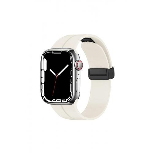 Apple Watch 7 45mm Klipsli Silikon Kordon Soft White Kordon-84