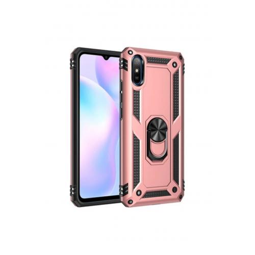 Xiaomi Redmi 9a Için Manyetik Yüzüklü Standlı Vega Sert Silikon Kılıf Rose Gold