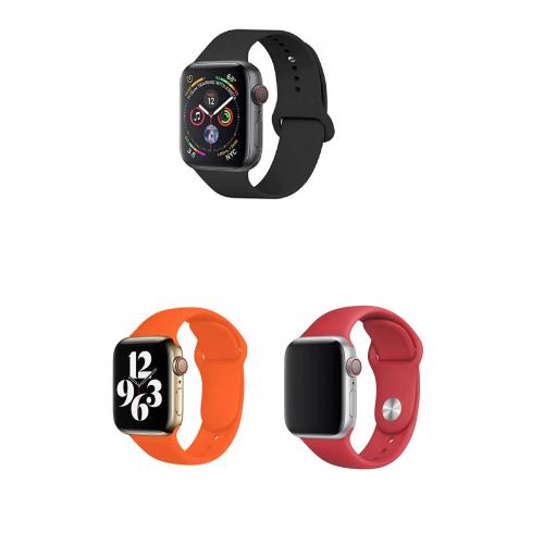 Apple Watch 3 4 5 6 7 8 9 SE Uyumlu 38-40-41mm Klasik Silikon Kordon 3'lü Set-B24