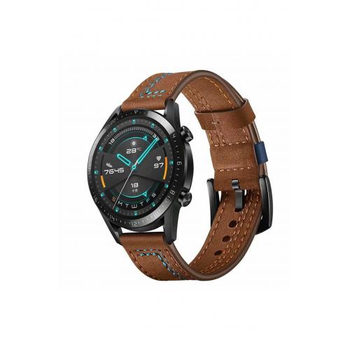 Galaxy Watch 6 (44mm) uyumlu 20mm Suni Deri Pu Kordon-19 Kahverengi