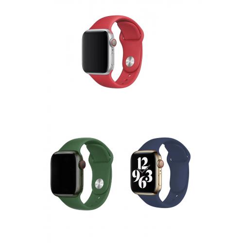 Apple Watch 8 Uyumlu 41mm Klasik Silikon Kordon 3'lü Set-B15