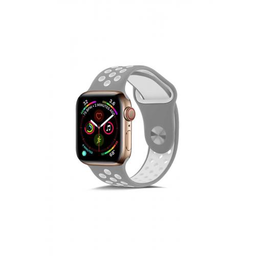 Uyumlu Apple Watch 7 (41mm) Için Gri-beyaz Delikli Silikon Kordon-02