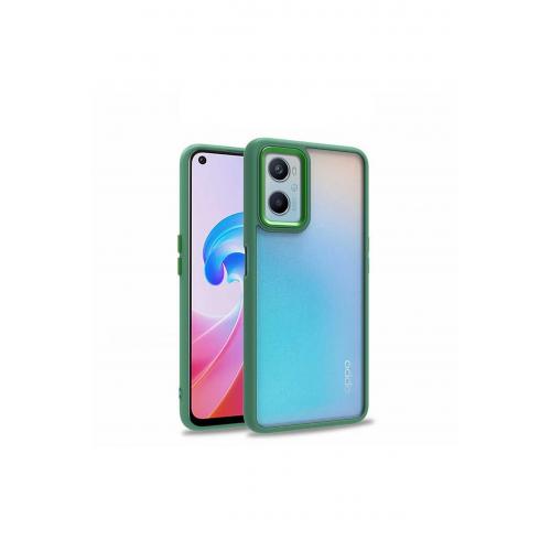 Oppo A96 4g Için Uyumlu Kenarları Renkli Arkası Şeffaf Flora Sert Silikon Kapak Yeşil