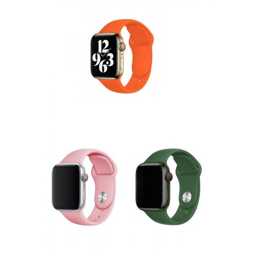 Apple Watch 6 Uyumlu 44mm Klasik Silikon Kordon 3'lü Set-B35