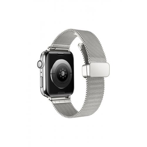 Apple Watch 3 4 5 6 7 8 9 SE Ultra/Ultra-2 Uyumlu 42-44-45-49mm Hasır Metal Kordon-85 Gümüş