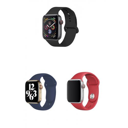 Apple Watch 3 Uyumlu 42mm Klasik Silikon Kordon 3'lü Set-B25