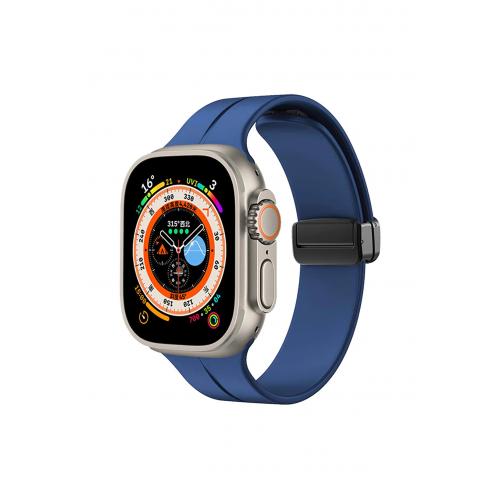 Apple Watch 9 Uyumlu 41mm Metal Tokalı Silikon kordon-84 Mavi