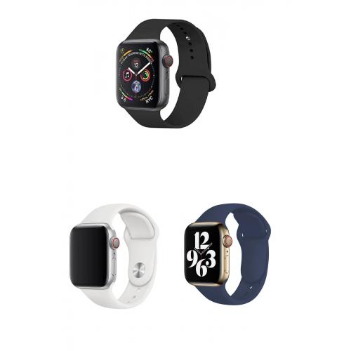 Apple Watch 9 Uyumlu 45mm Klasik Silikon Kordon 3'lü Set-B19