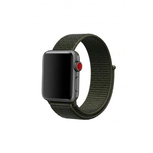 Apple Watch Se (44mm) Uyumlu Haki Cırtlı Kumaş Kordon-03