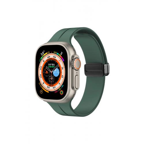 Apple Watch 3 4 5 6 7 8 9 SE Uyumlu 38-40-41mm Metal Tokalı Silikon kordon-84 Koyu Yeşil