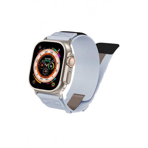 Apple Watch 7 (45mm) için İnovatif Halka Tasarımlı  Hasır Kumaş Kordon-99 Gri