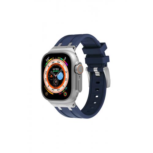 Apple Watch Ultra 2 Uyumlu 49mm Metal Toka Tasarmlı Silikon kordon-89 Lacivert