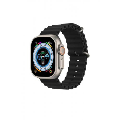 Apple Watch 9 Uyumlu 45mm Ocean Silikon Kordon-75 Siyah