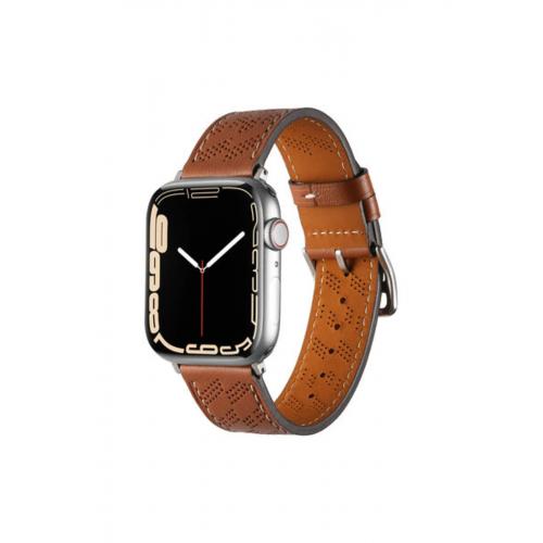 Apple Watch 3 4 5 6 7 8 9 SE Uyumlu 38-40-41mm Renkli Suni Deri Kordon-76 Kahverengi