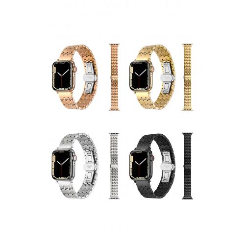 Apple Watch 3 4 5 6 7 8 9 SE Ultra/Ultra-2 Uyumlu 42-44-45-49mm Zigzag Metal Kordon-86 Siyah