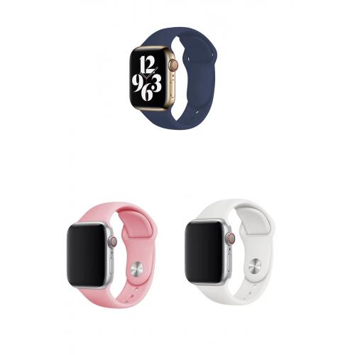 Apple Watch 3 4 5 6 7 8 9 SE Uyumlu 38-40-41mm Klasik Silikon Kordon 3'lü Set-B4