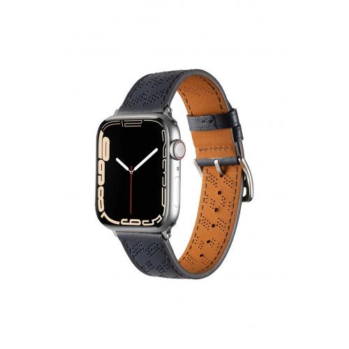 Apple Watch Ultra 2 Uyumlu 49mm Renkli Suni Deri Kordon-76 Lacivert