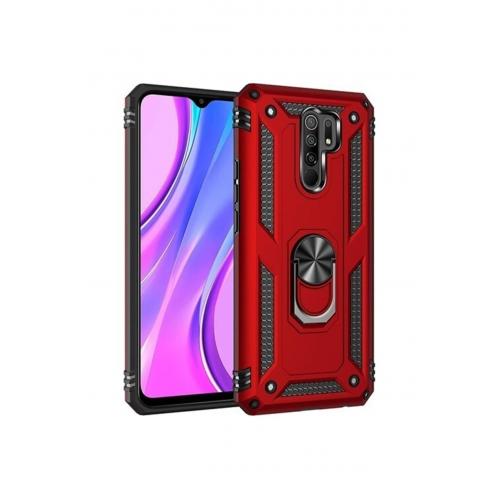 Xiaomi Redmi 9 Kılıf Yüzüklü Manyetik Vega Kırmızı