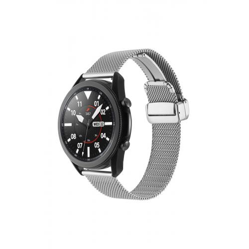 Galaxy Watch 3 (45mm) (22mm) için Klipsli Hasır Metal Kordon-85 Gümüş