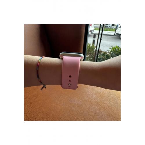 Apple Watch 3 4 5 6 7 8 9 SE Ultra 2 Uyumlu 42-44-45-49mm Klasik Silikon Kordon Pembe