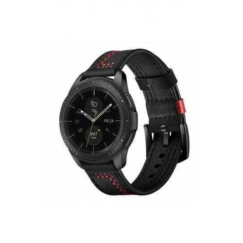 Galaxy Watch 6 (40mm) uyumlu 20mm Suni Deri Pu Kordon-19 Siyah