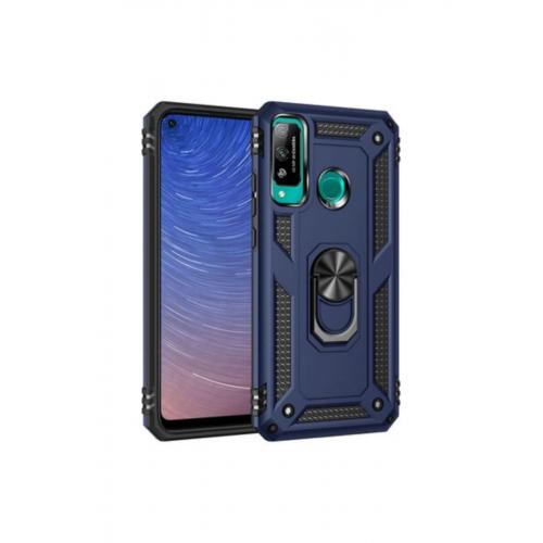 Huawei P40 Lite E Için Manyetik Yüzüklü Standlı Vega Sert Silikon Kılıf Mavi