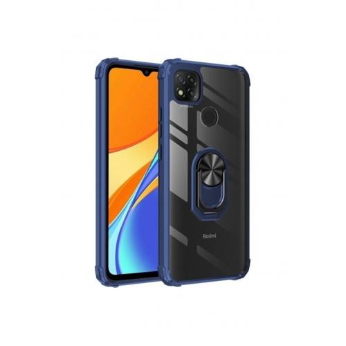 Xiaomi Redmi 9c Kılıf Silikon Kenarl Renkli Yüzüklü Manyetik Mola Lacivert