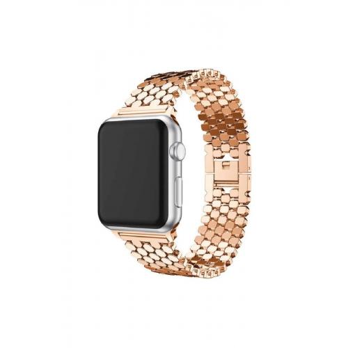 Apple Watch 3 (42mm) Uyumlu Rose Gold Pullu Görünümlü Metal Kordon-30