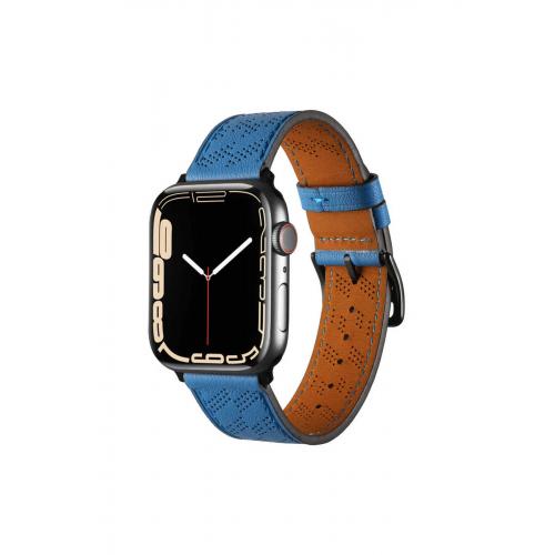 Apple Watch 9 Uyumlu 45mm Renkli Suni Deri Kordon-76 Mavi