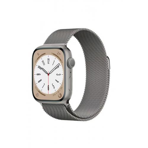 Apple Watch 3 4 5 6 7 8 9 SE Ultra/2 (42-44-45-49mm) için Hasır Metal Kordon-98 Gri